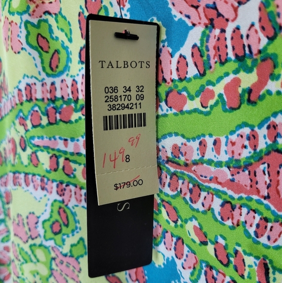 NWT Talbots 100% Silk Pastel Sheath Dress Women's Size 8 Lined Short Sleeve - Picture 9 of 9